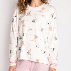 PJ Salvage Garden Party Dogs Pajama Top Peachy Lounge Sleep Ivory Size 3X NEW